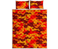 Orange Camouflage Print Quilt Bed Set