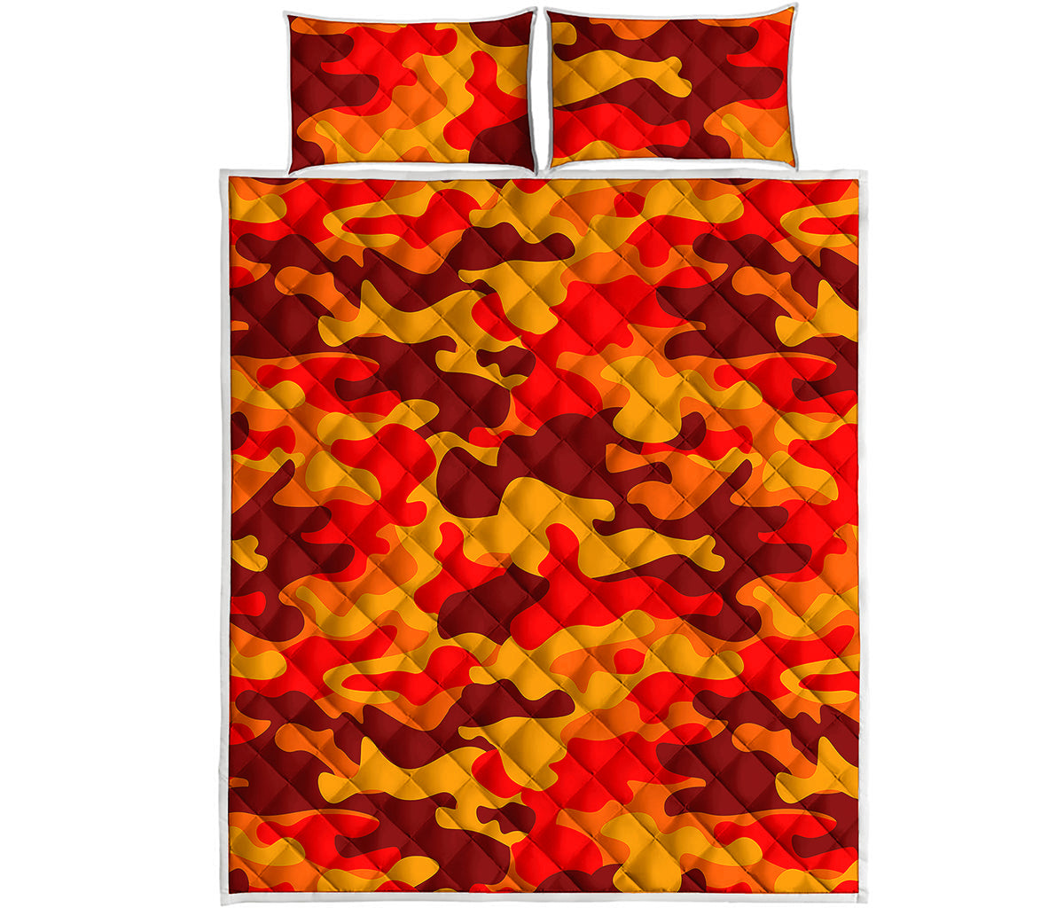 Orange Camouflage Print Quilt Bed Set