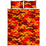 Orange Camouflage Print Quilt Bed Set