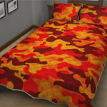 Orange Camouflage Print Quilt Bed Set