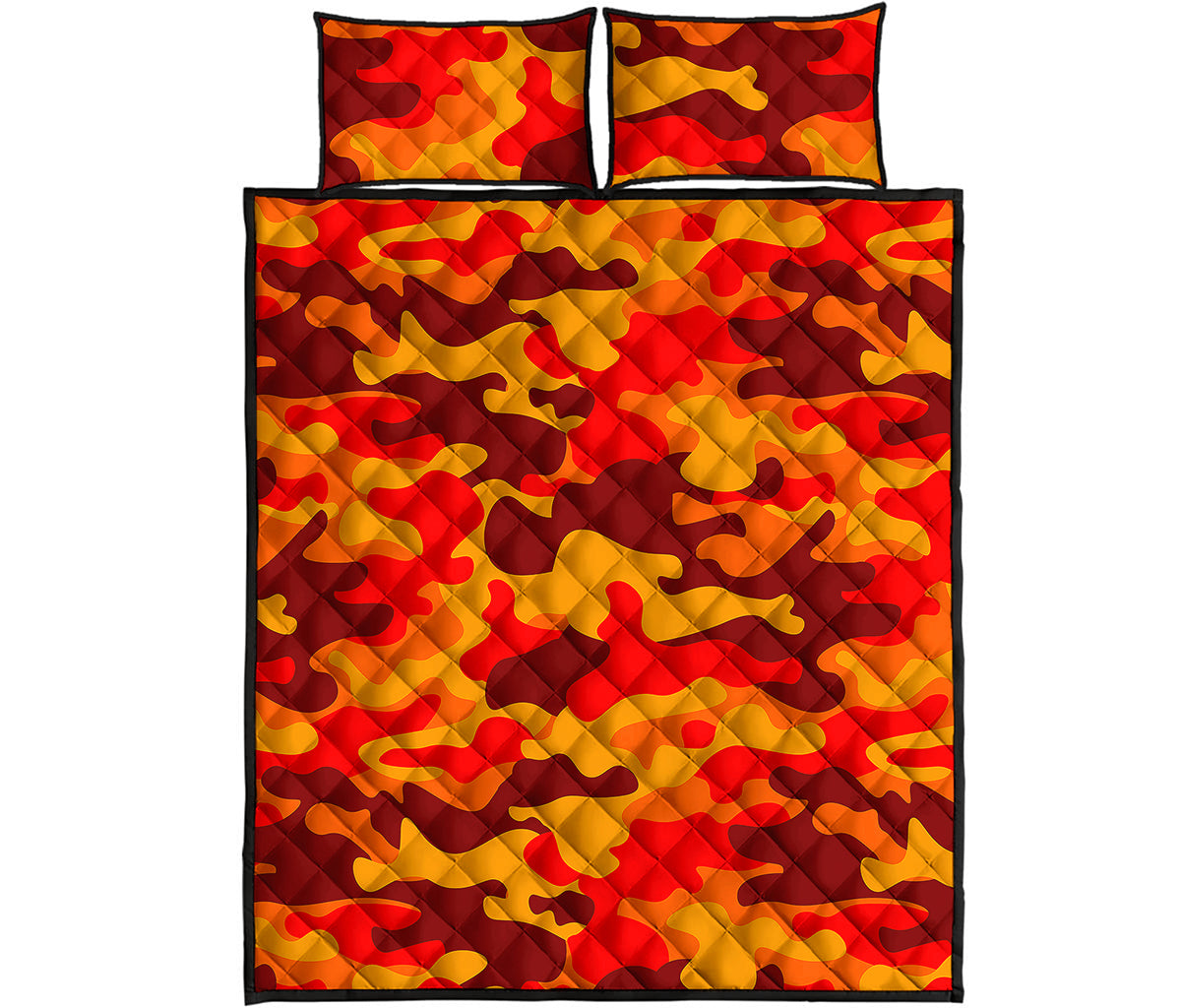 Orange Camouflage Print Quilt Bed Set