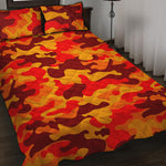 Orange Camouflage Print Quilt Bed Set