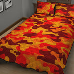 Orange Camouflage Print Quilt Bed Set