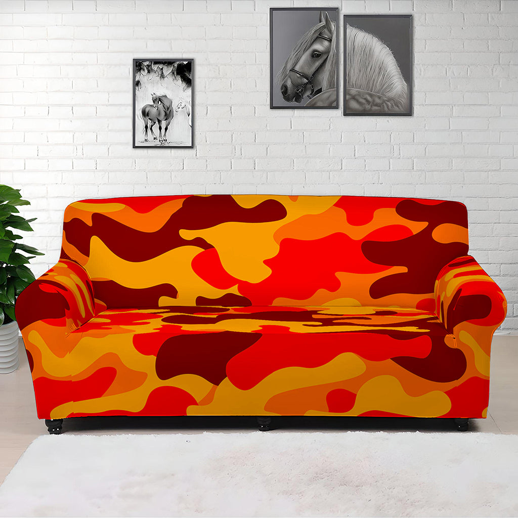 Orange Camouflage Print Sofa Cover