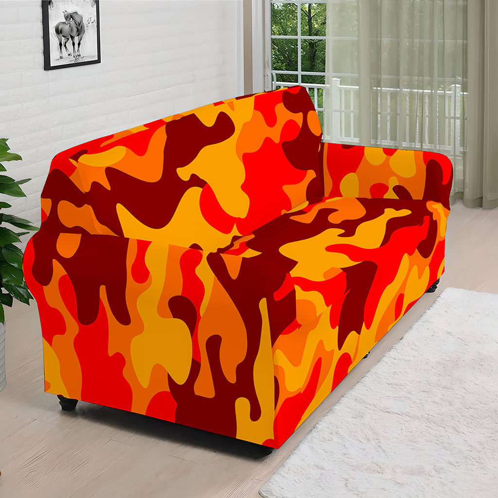 Orange Camouflage Print Sofa Cover
