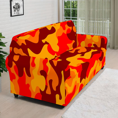Orange Camouflage Print Sofa Cover