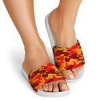 Orange Camouflage Print White Slide Sandals