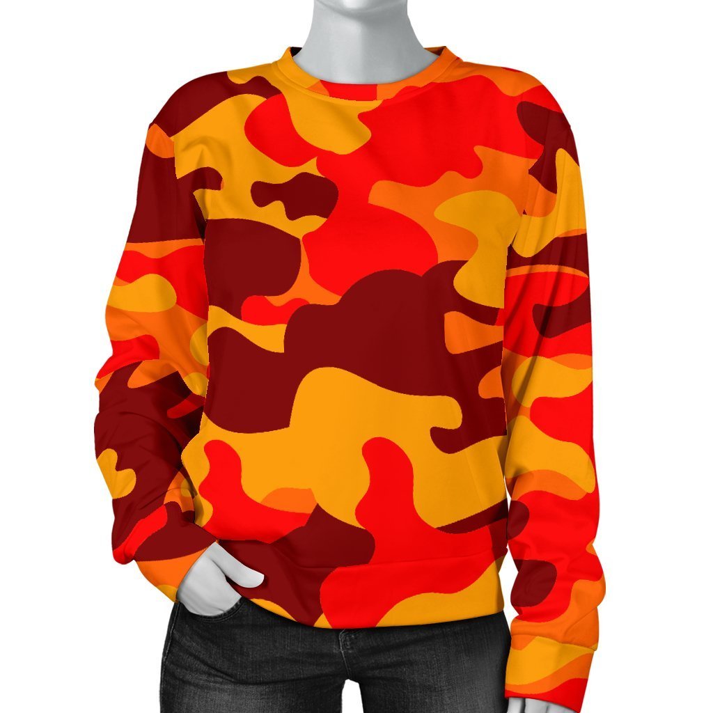 Orange Camouflage Print Women's Crewneck Sweatshirt GearFrost