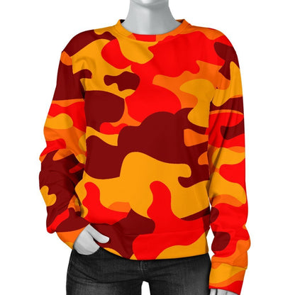 Orange Camouflage Print Women's Crewneck Sweatshirt GearFrost
