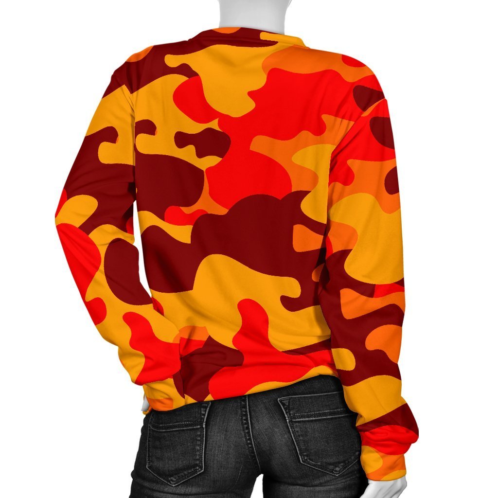 Orange Camouflage Print Women's Crewneck Sweatshirt GearFrost
