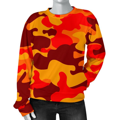 Orange Camouflage Print Women's Crewneck Sweatshirt GearFrost