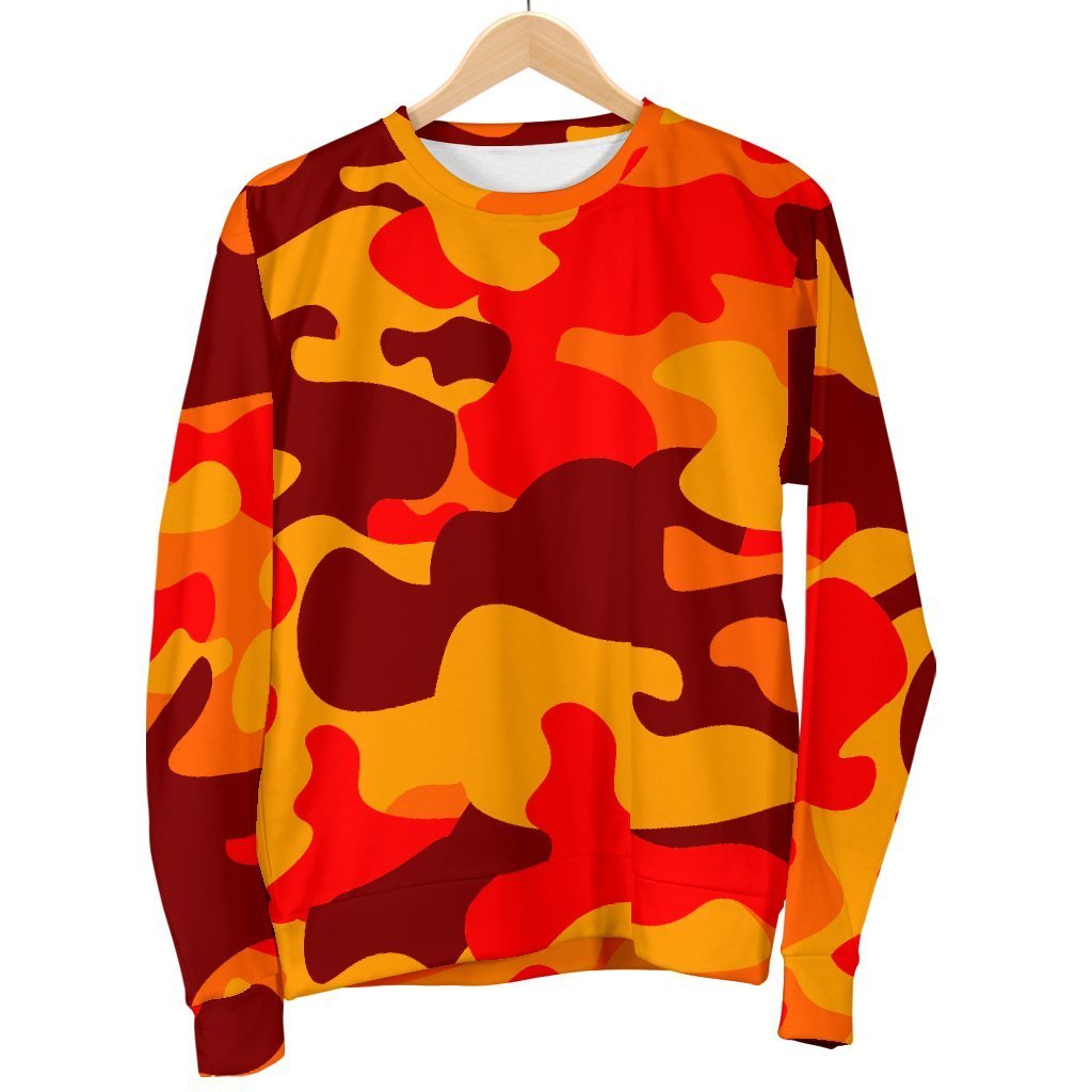 Orange Camouflage Print Women's Crewneck Sweatshirt GearFrost