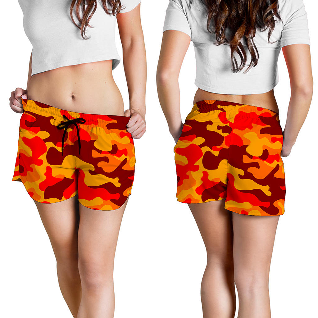 Orange Camouflage Print Women's Shorts