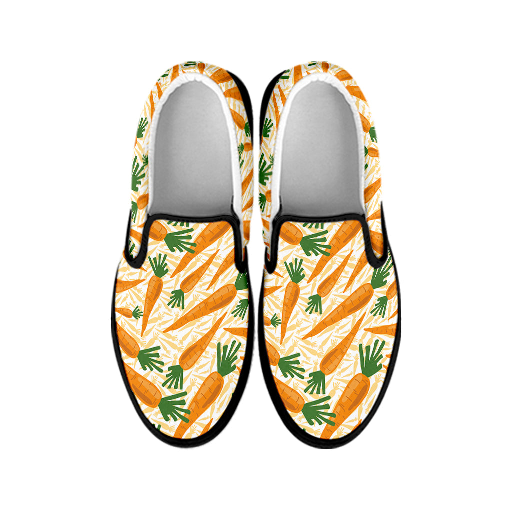 Orange Carrot Pattern Print Black Slip On Shoes