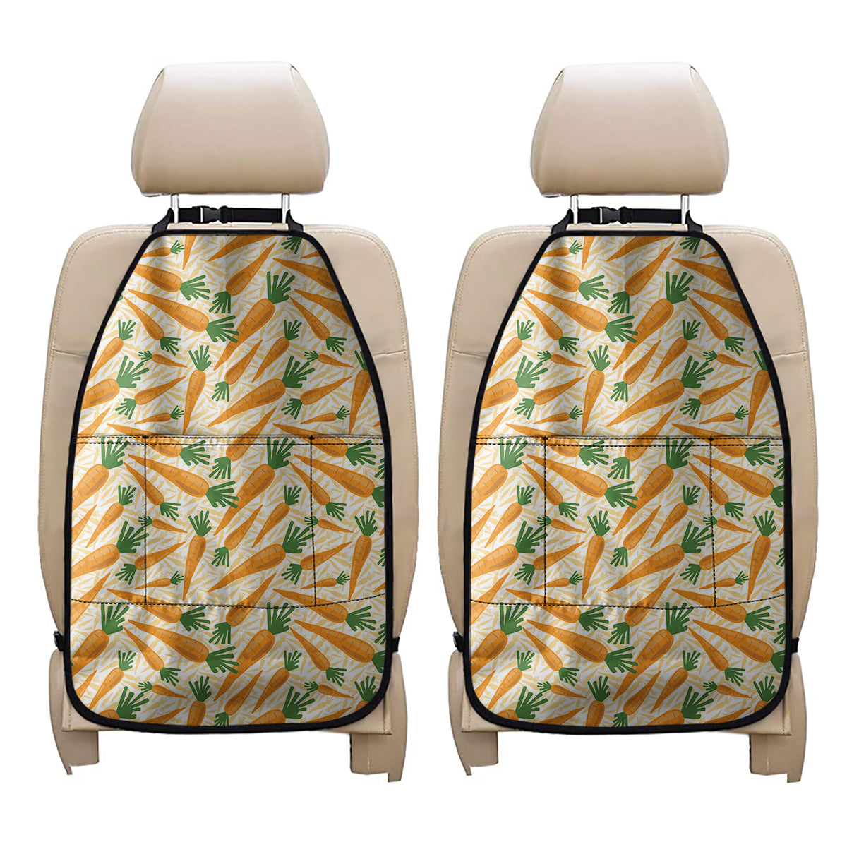 Orange Carrot Pattern Print Car Seat Organizers