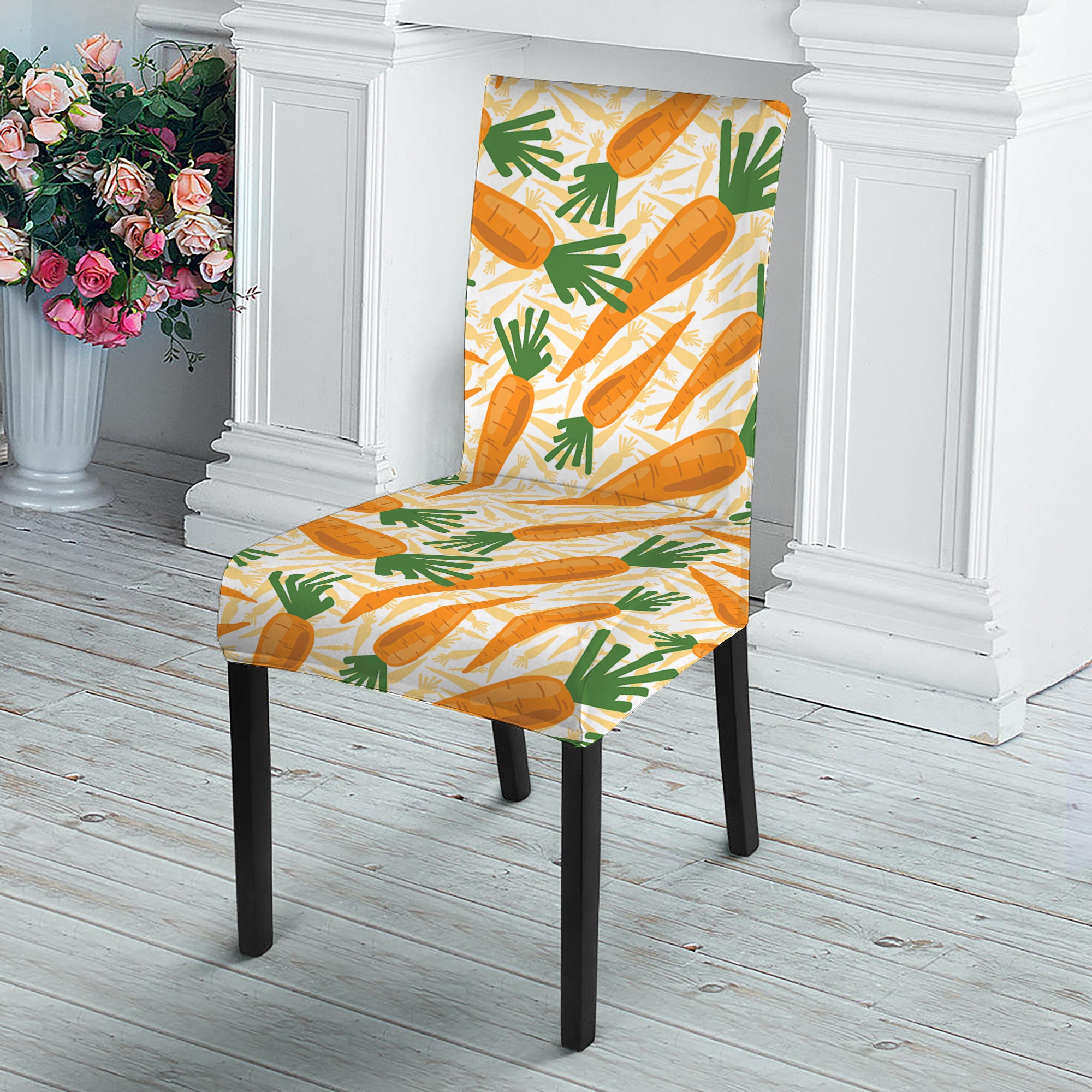 Orange Carrot Pattern Print Dining Chair Slipcover