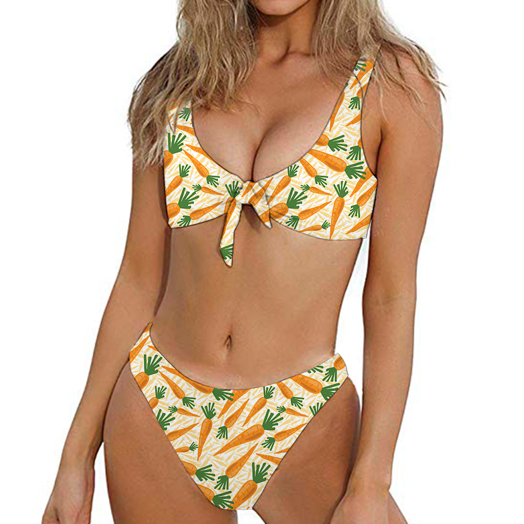 Orange Carrot Pattern Print Front Bow Tie Bikini