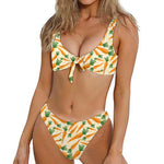 Orange Carrot Pattern Print Front Bow Tie Bikini