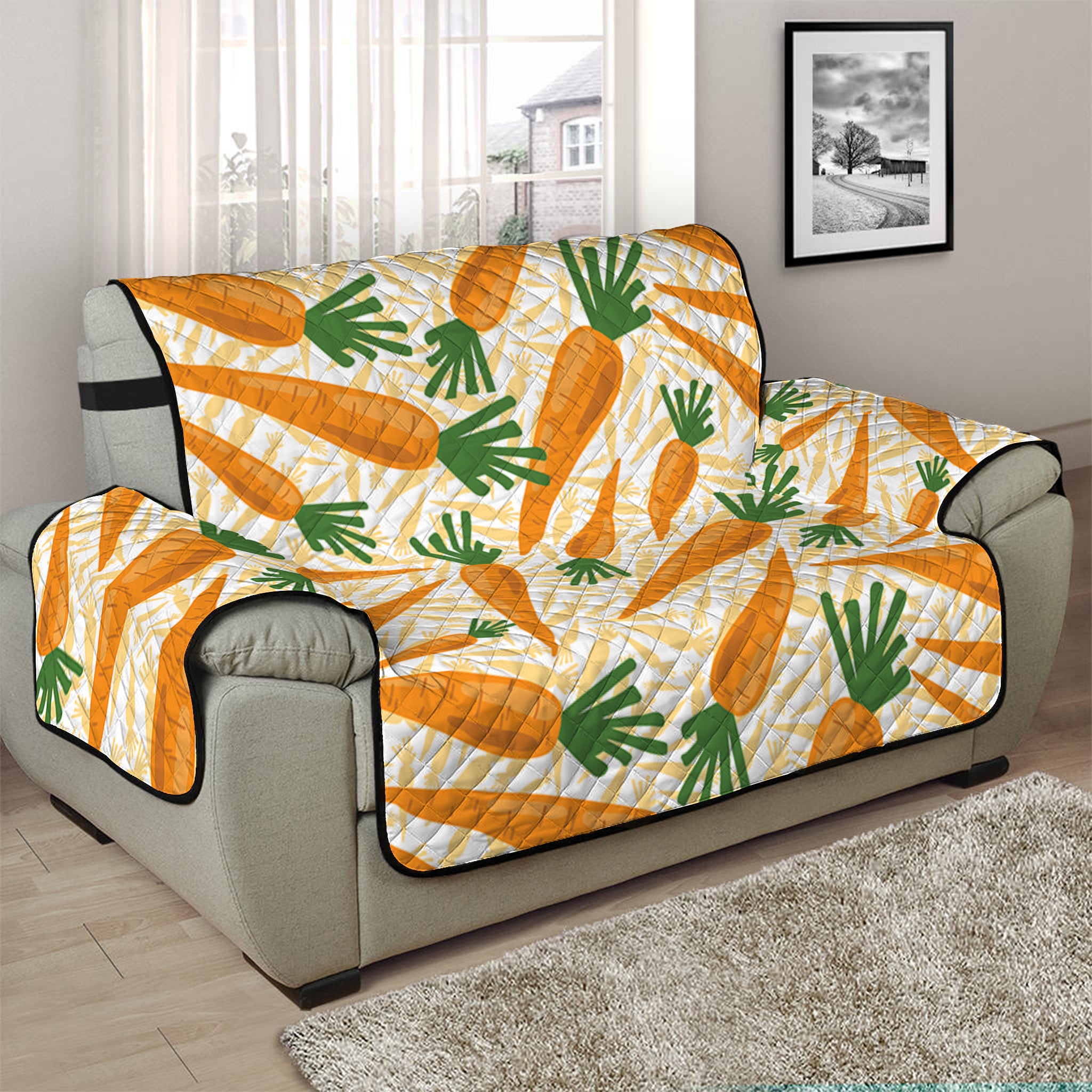 Orange Carrot Pattern Print Half Sofa Protector