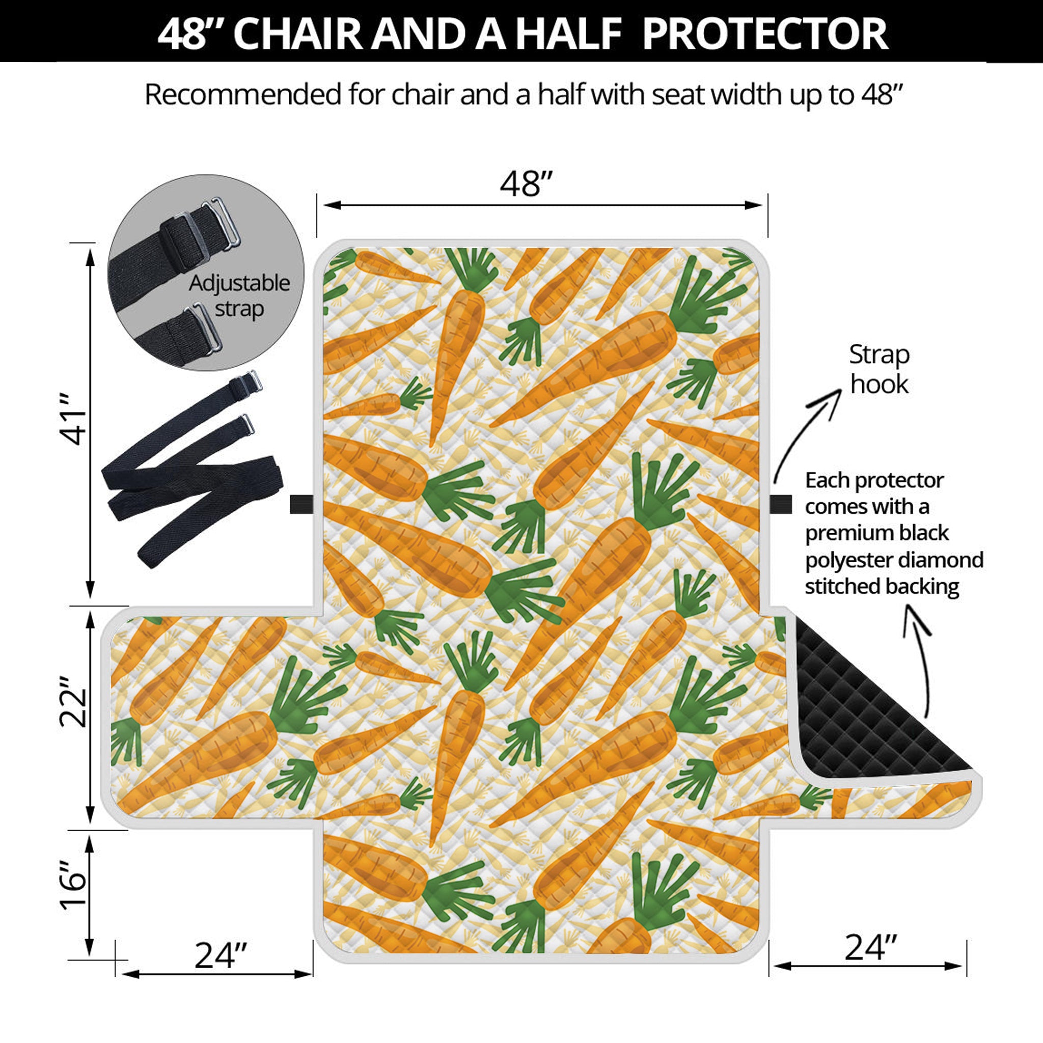 Orange Carrot Pattern Print Half Sofa Protector