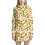 Orange Carrot Pattern Print Hoodie Dress