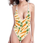 Orange Carrot Pattern Print One Piece High Cut Swimsuit