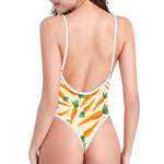 Orange Carrot Pattern Print One Piece High Cut Swimsuit