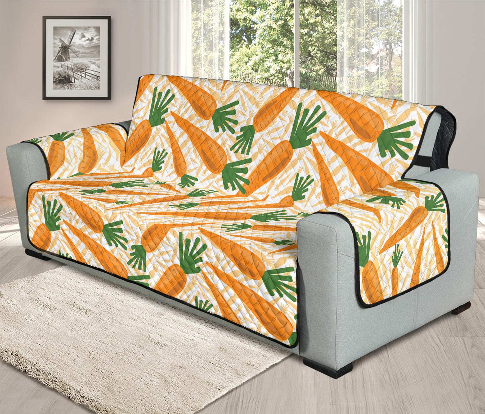 Orange Carrot Pattern Print Oversized Sofa Protector