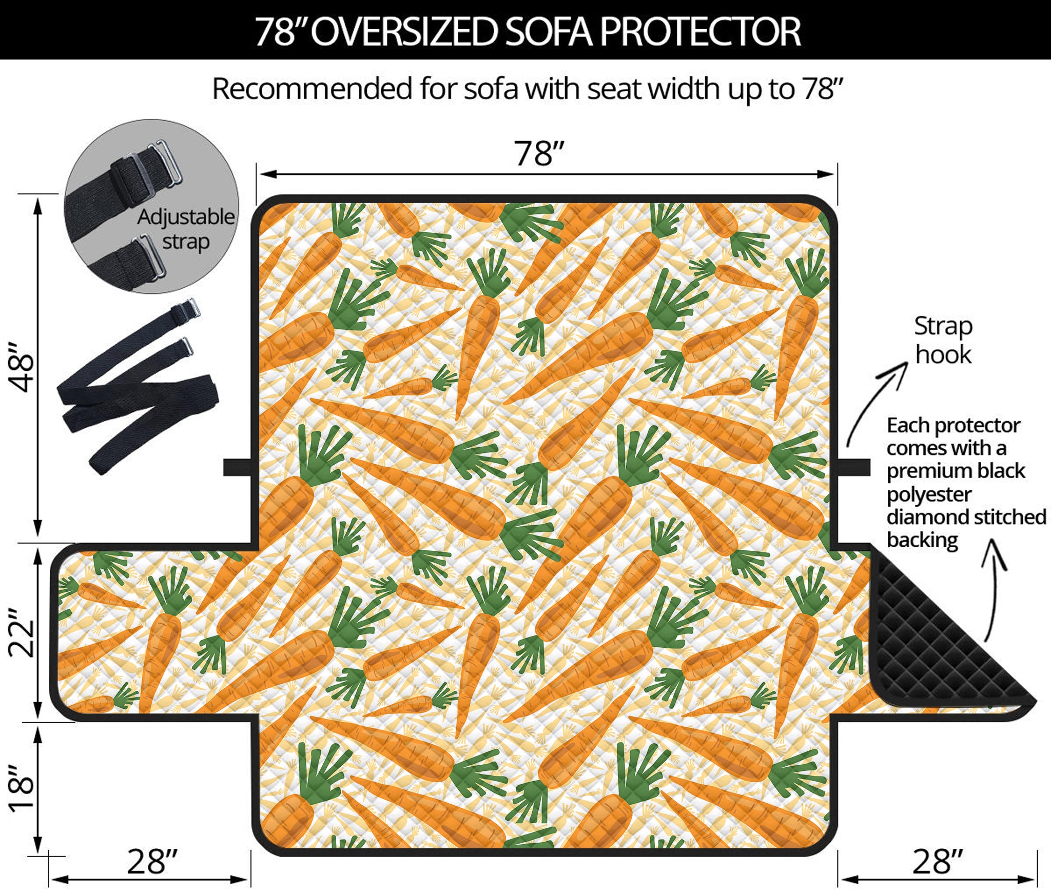 Orange Carrot Pattern Print Oversized Sofa Protector