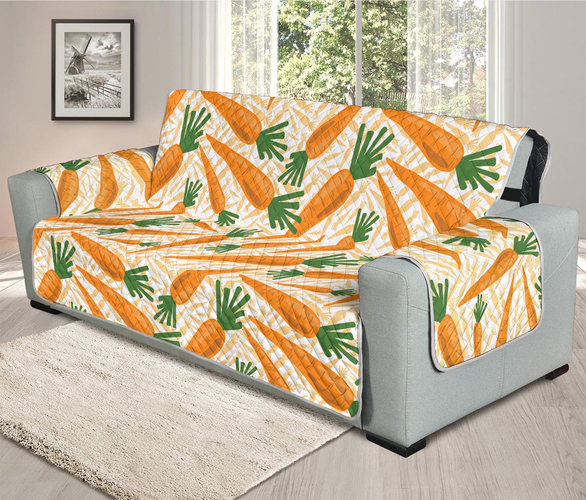 Orange Carrot Pattern Print Oversized Sofa Protector