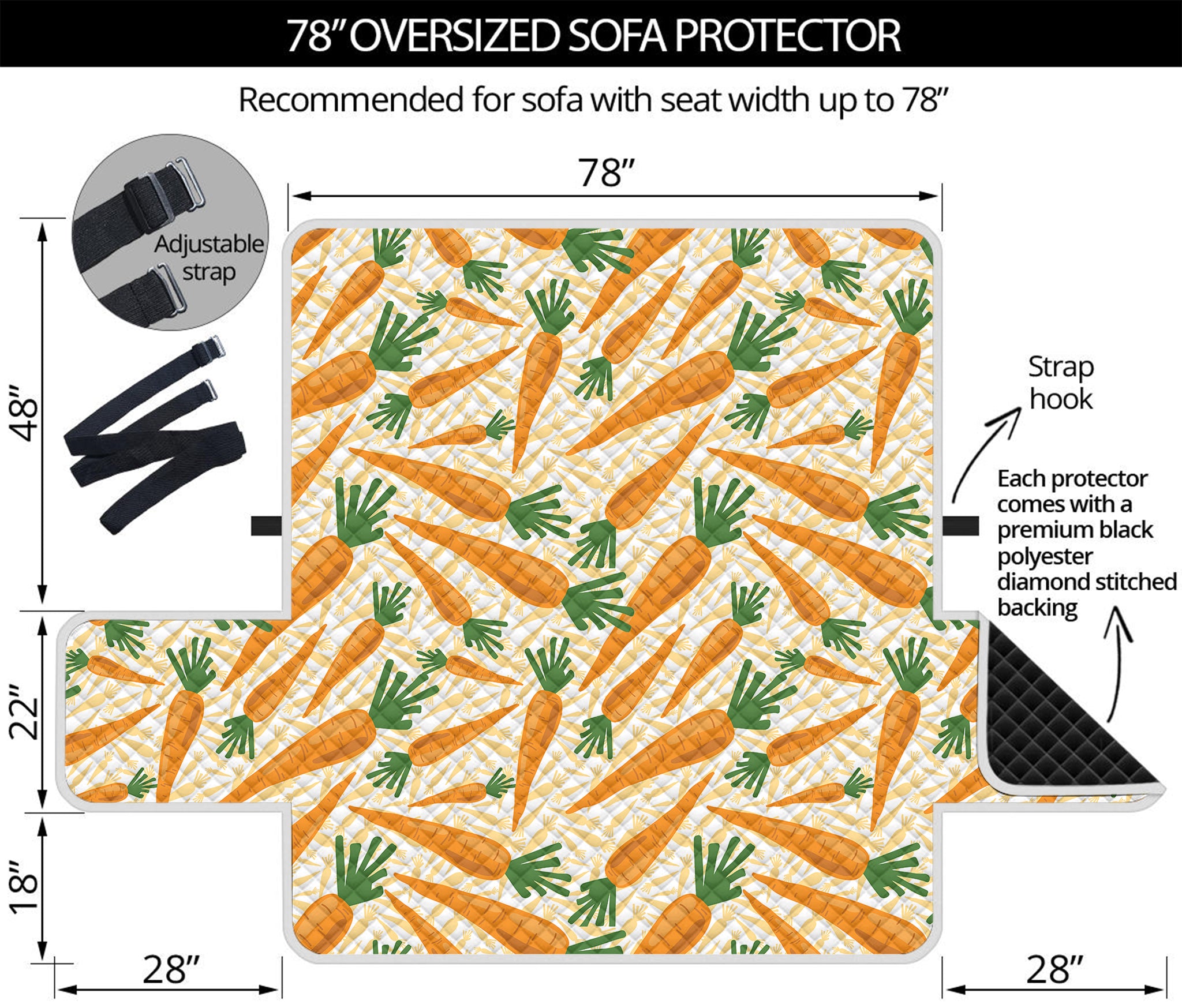 Orange Carrot Pattern Print Oversized Sofa Protector