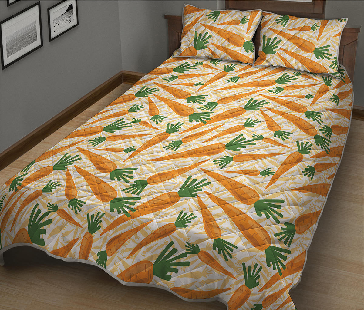 Orange Carrot Pattern Print Quilt Bed Set