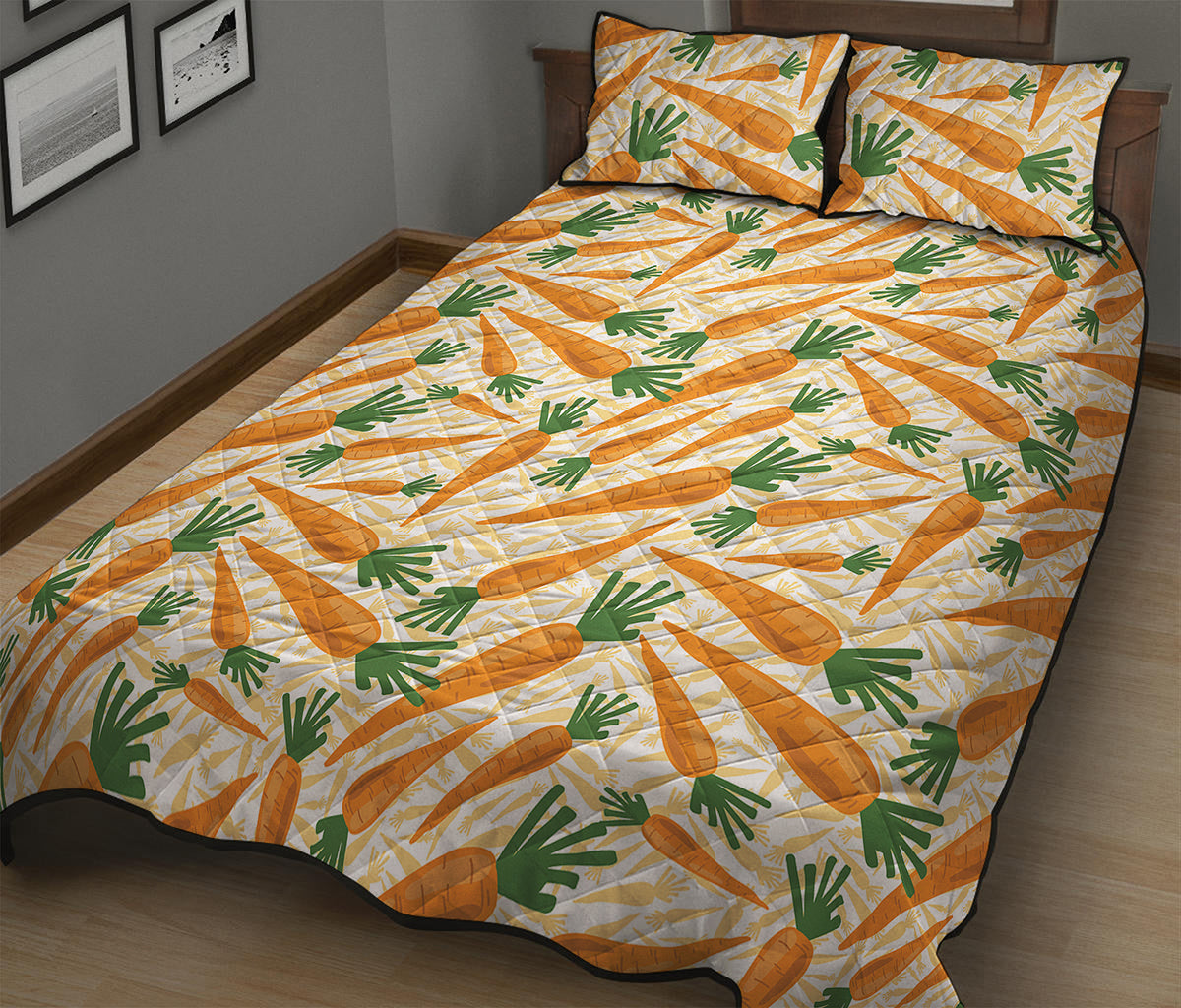 Orange Carrot Pattern Print Quilt Bed Set