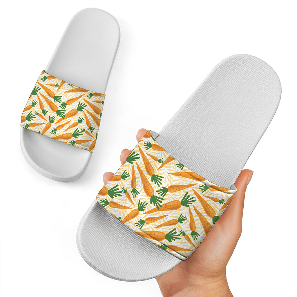 Orange Carrot Pattern Print White Slide Sandals