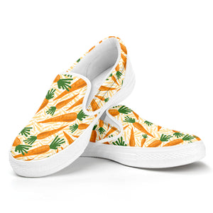 Orange Carrot Pattern Print White Slip On Shoes