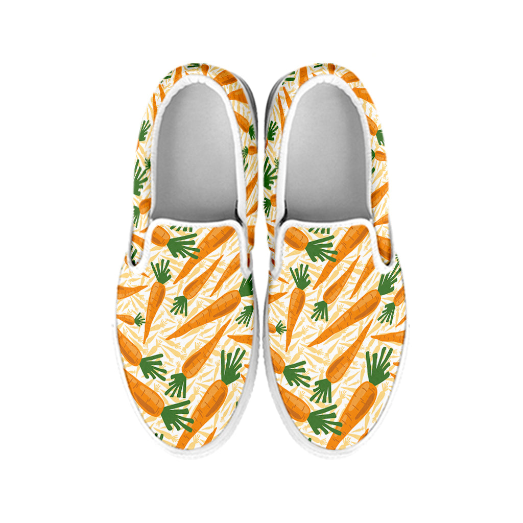 Orange Carrot Pattern Print White Slip On Shoes