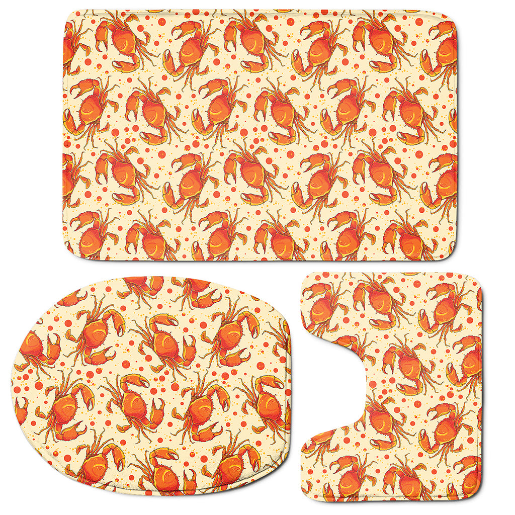 Orange Crab Pattern Print 3 Piece Bath Mat Set