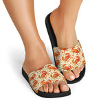 Orange Crab Pattern Print Black Slide Sandals