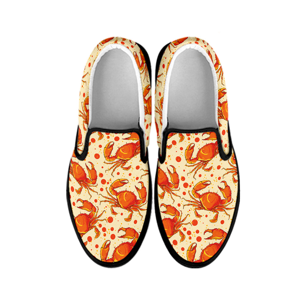 Orange Crab Pattern Print Black Slip On Shoes