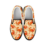 Orange Crab Pattern Print Black Slip On Shoes