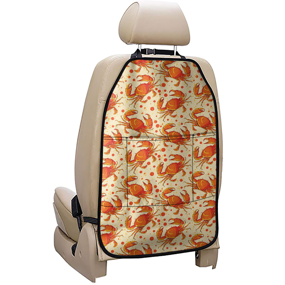 Orange Crab Pattern Print Car Seat Organizers