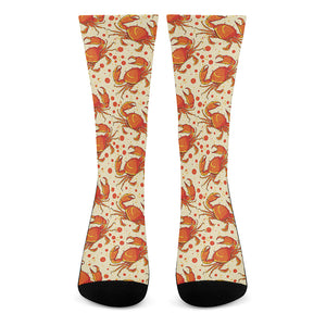 Orange Crab Pattern Print Crew Socks