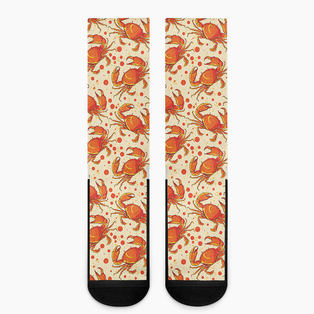 Orange Crab Pattern Print Crew Socks