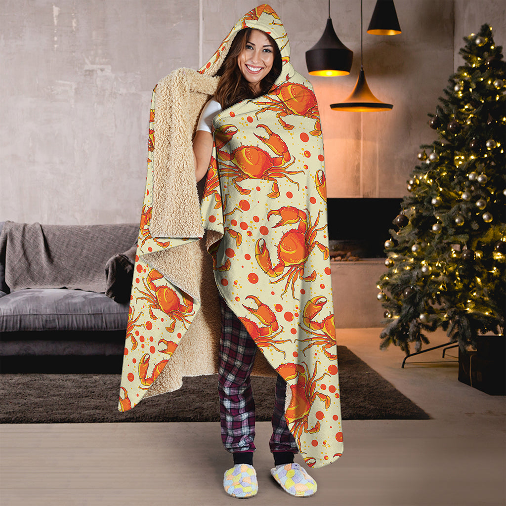 Orange Crab Pattern Print Hooded Blanket