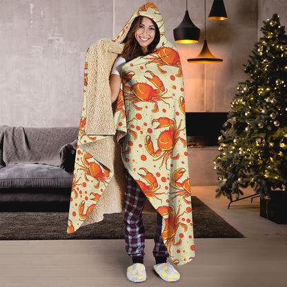 Orange Crab Pattern Print Hooded Blanket