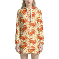 Orange Crab Pattern Print Pullover Hoodie Dress