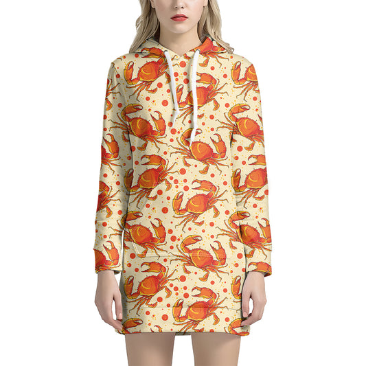 Orange Crab Pattern Print Hoodie Dress