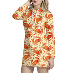 Orange Crab Pattern Print Hoodie Dress