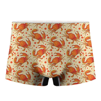 Orange Crab Pattern Print Men's Boxer Briefs