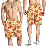 Orange Crab Pattern Print Men's Shorts